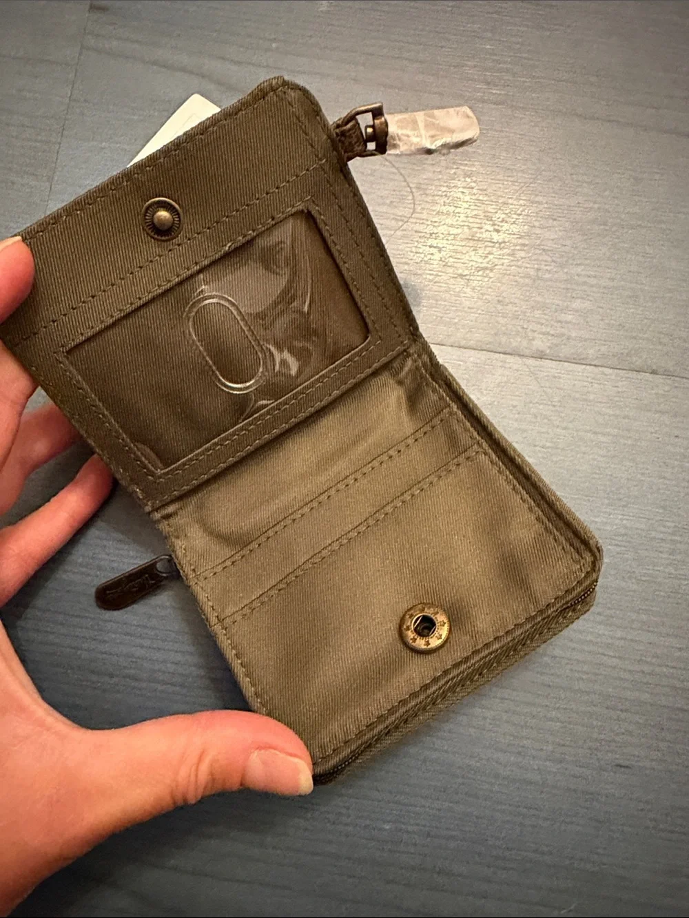 thirty-one Olive Green Compact Canvas Wallet with ID Window